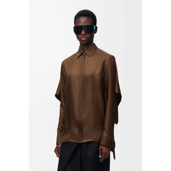 Cape Shirt in Silk, Brown - Image 3