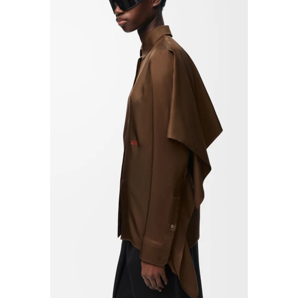 Cape Shirt in Silk, Brown - Image 5
