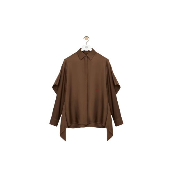 Loewe Cape Shirt in Silk, Brown | Tops | Coveti