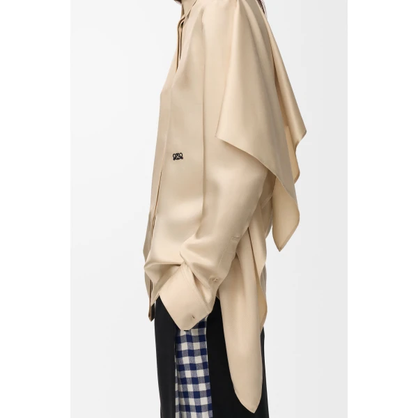 Cape Shirt in Silk, Ecru - Image 5