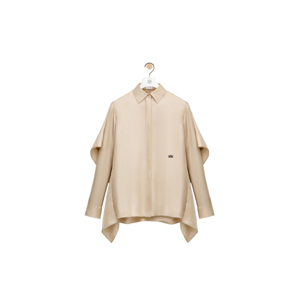 Loewe Cape Shirt in Silk, Ecru | Tops | Coveti