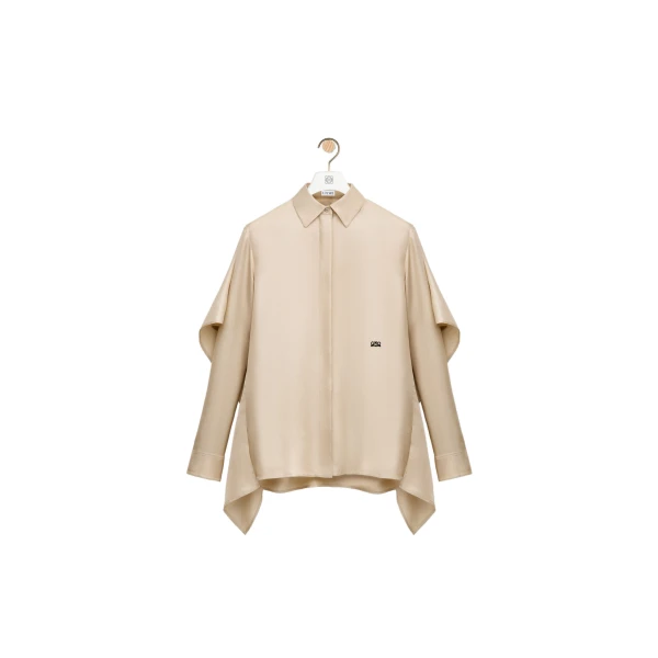 Cape Shirt in Silk, Ecru