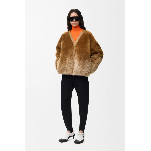 Cardigan in Shearling, Camel - Image 2
