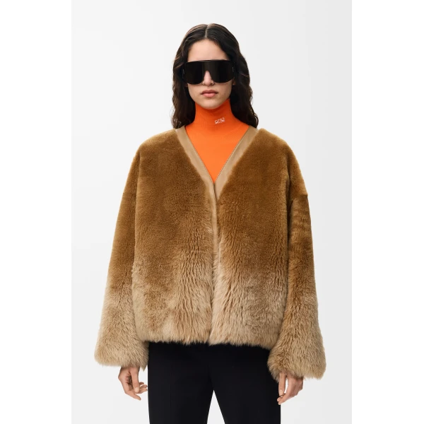Cardigan in Shearling, Camel - Image 3