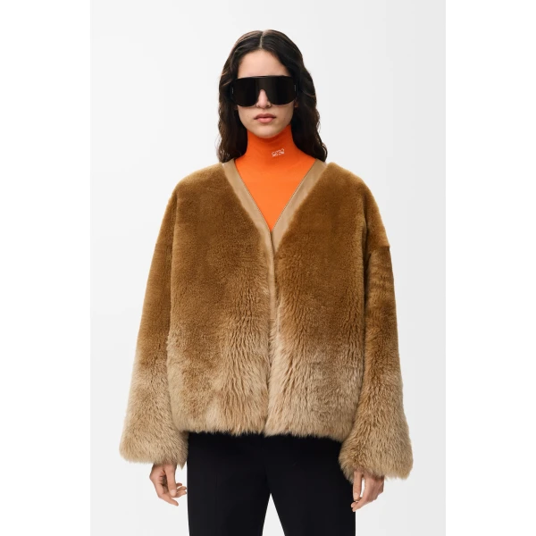 Cardigan in Shearling, Camel - Image 3