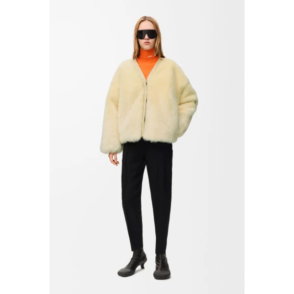 Cardigan in Shearling, Light Yellow - Image 2