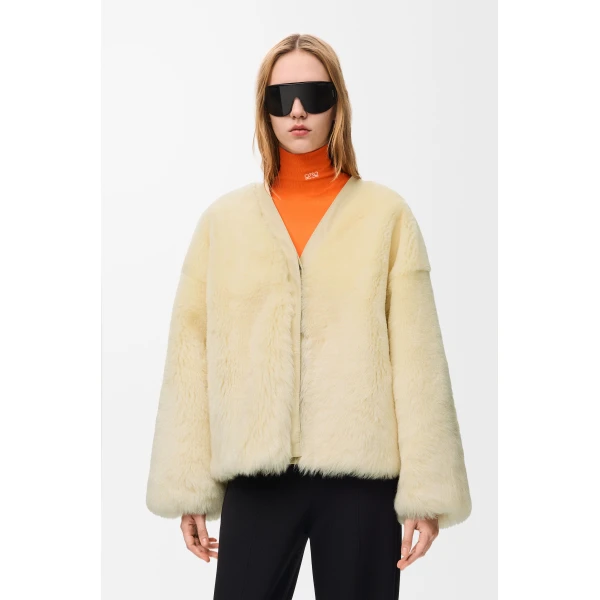 Cardigan in Shearling, Light Yellow - Image 3