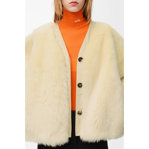 Cardigan in Shearling, Light Yellow - Image 5