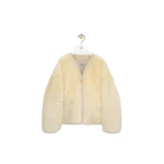 Loewe Cardigan in Shearling, Light Yellow | Jackets | Coveti