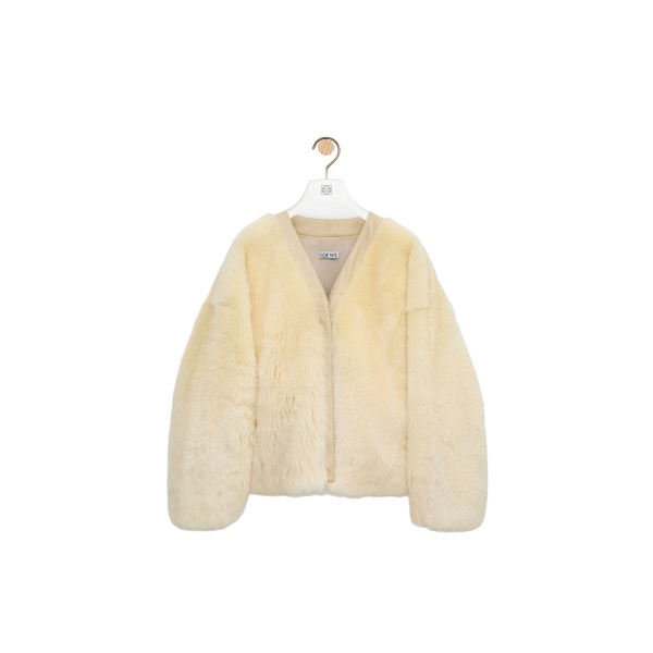 Loewe Cardigan in Shearling, Light Yellow | Jackets | Coveti