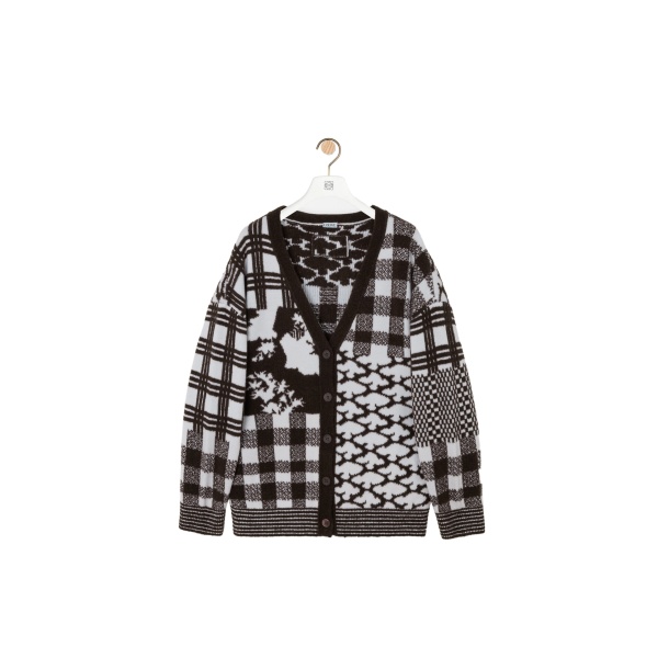 Loewe Cardigan in Wool, Ecru and Brown | Knitwear | Coveti