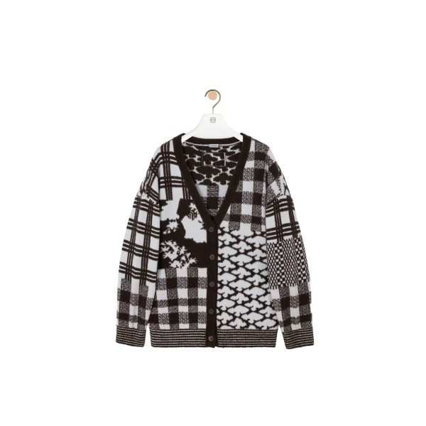 Loewe Cardigan in Wool, Ecru and Brown | Knitwear | Coveti