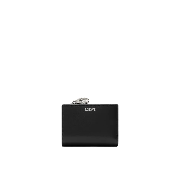 Claw Compact Wallet in Glossy Lambskin, Black