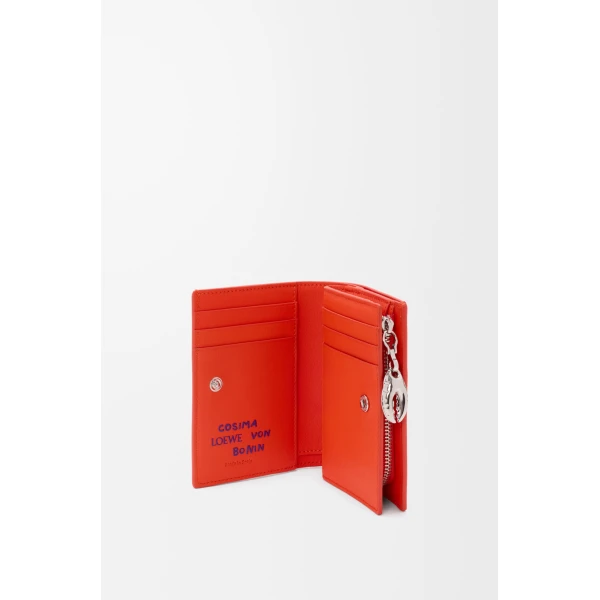 Claw Compact Wallet in Glossy Lambskin, Vivid Orange - Image 3