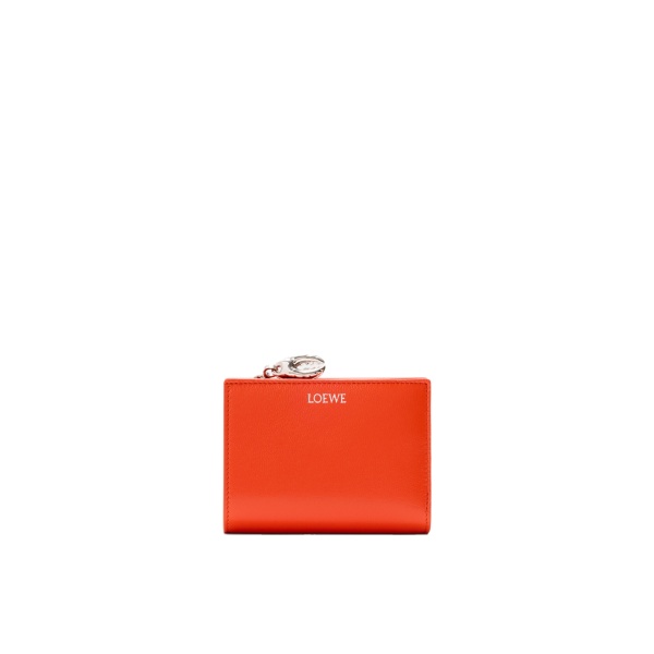 Loewe Claw Compact Wallet in Glossy Lambskin, Vivid Orange | Accessories | Coveti