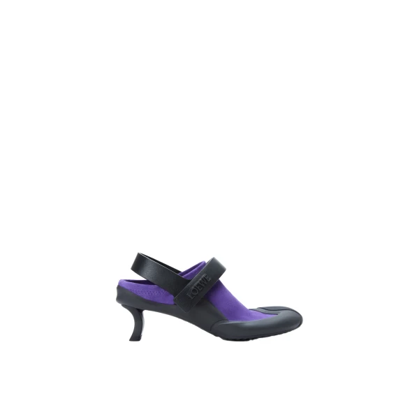 Dive Slingback in Stretch Suede, Deep Purple and Black