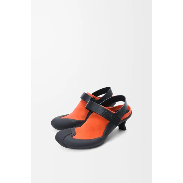 Dive Slingback in Stretch Suede, Deep Saffron and Black - Image 3