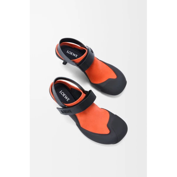 Dive Slingback in Stretch Suede, Deep Saffron and Black - Image 4