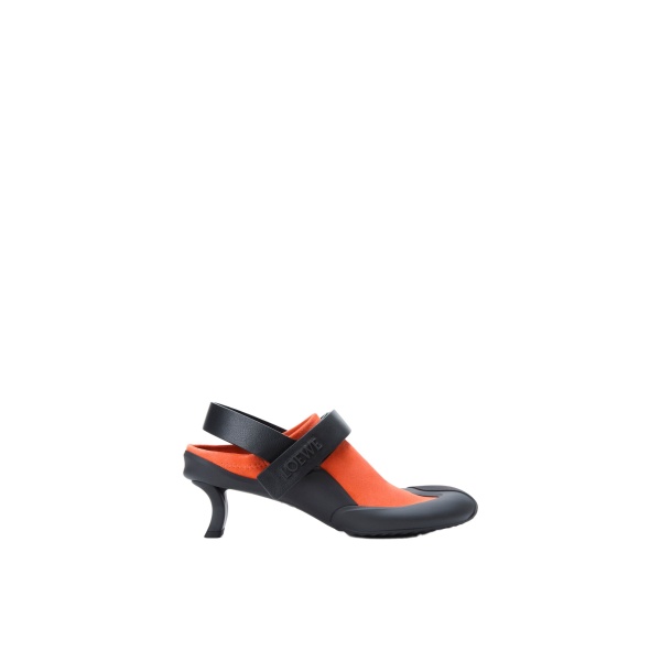 Loewe Dive Slingback in Stretch Suede, Deep Saffron and Black | Shoes | Coveti