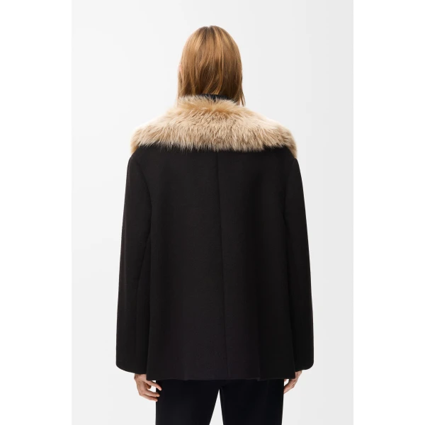 Double-Breasted Short Coat in Wool and Cashmere, Black - Image 4