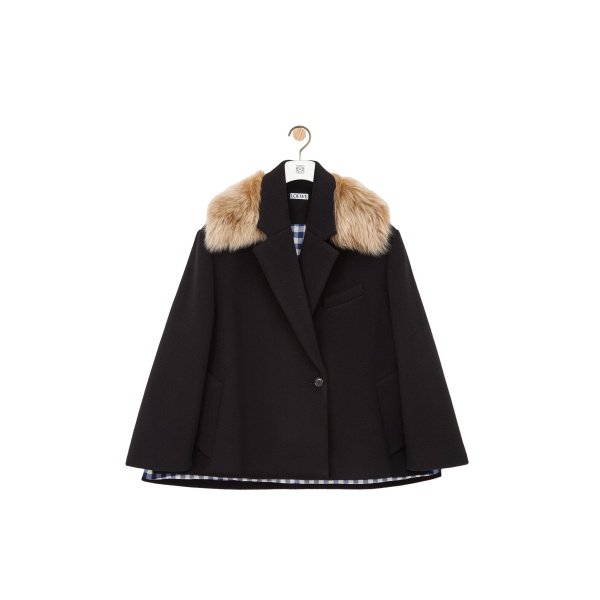 Loewe Double-Breasted Short Coat in Wool and Cashmere, Black | Coats | Coveti