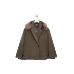 Loewe Double-Breasted Short Coat in Wool and Cashmere, Taupe Grey | Coats | Coveti