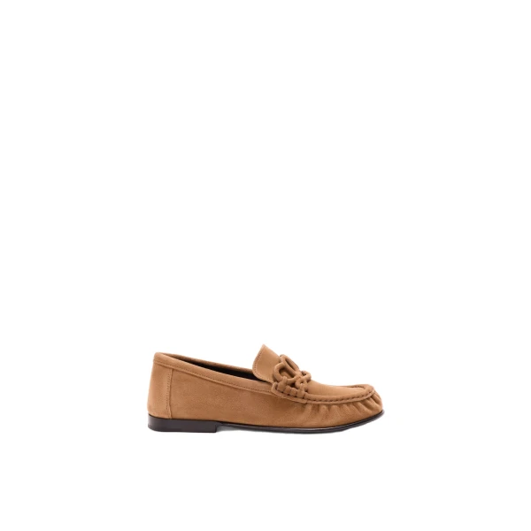 Double L Loafer in Suede Calfskin, Caramel Latte