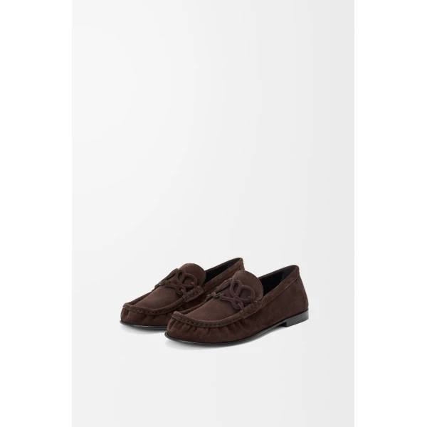 Double L Loafer in Suede Calfskin, Dark Chocolate - Image 3