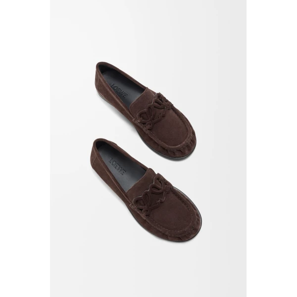 Double L Loafer in Suede Calfskin, Dark Chocolate - Image 4