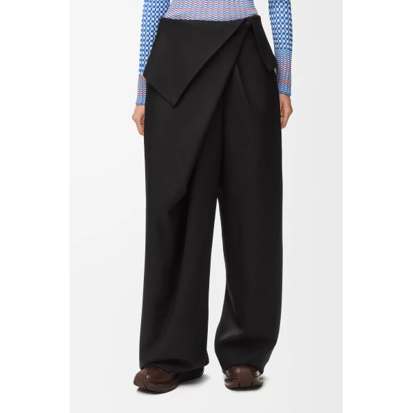 Draped Trousers in Wool, Black - Image 3