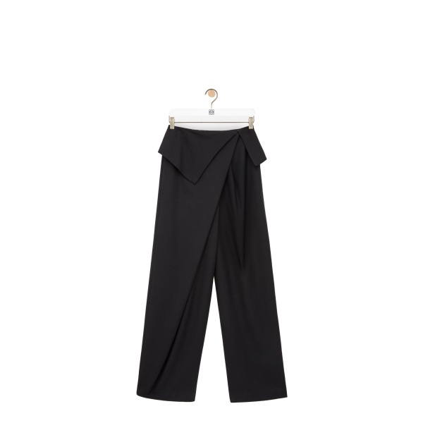 Loewe Draped Trousers in Wool, Black | Pants | Coveti