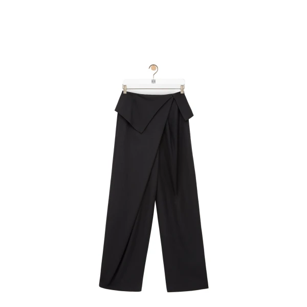Draped Trousers in Wool, Black