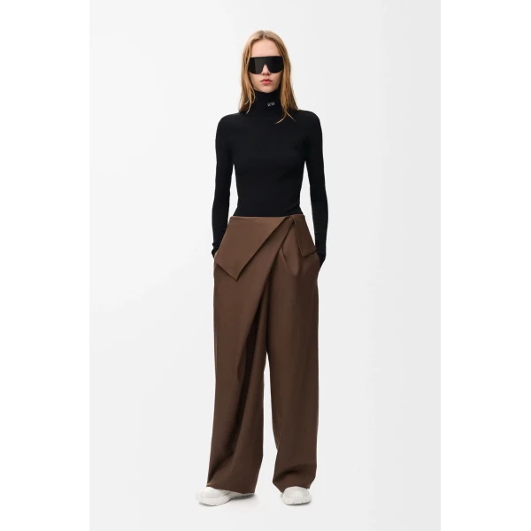 Draped Trousers in Wool, Brown - Image 2
