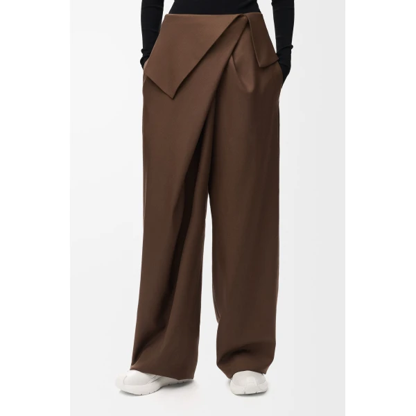 Draped Trousers in Wool, Brown - Image 3