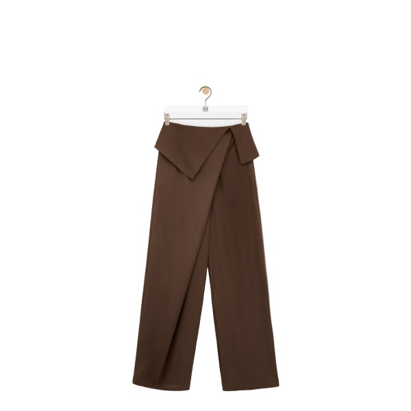 Loewe Draped Trousers in Wool, Brown | Pants | Coveti