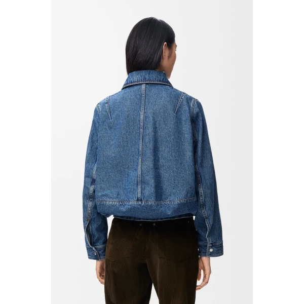 Drawstring Jacket in Denim, Blue - Image 4