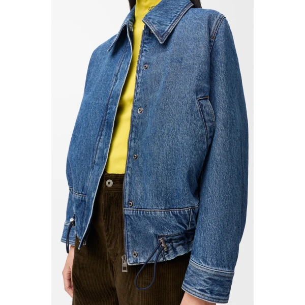 Drawstring Jacket in Denim, Blue - Image 5