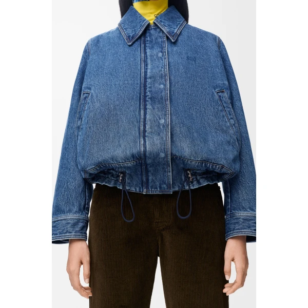 Drawstring Jacket in Denim, Blue - Image 6