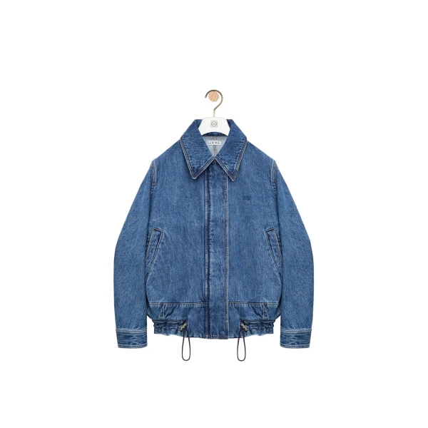 Drawstring Jacket in Denim, Blue