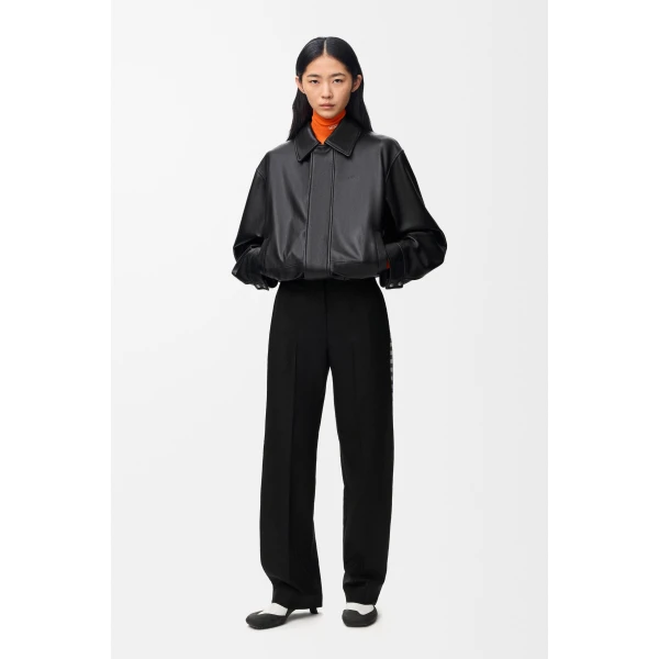 Drawstring Jacket in Nappa Lambskin, Black - Image 2