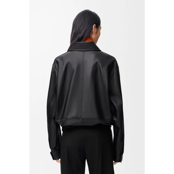 Drawstring Jacket in Nappa Lambskin, Black - Image 4