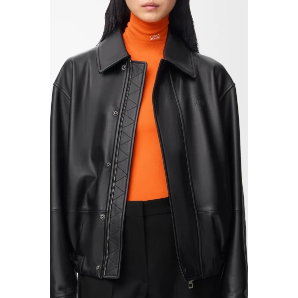 Drawstring Jacket in Nappa Lambskin, Black - Image 5