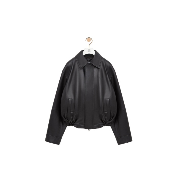 Loewe Drawstring Jacket in Nappa Lambskin, Black | Jackets | Coveti