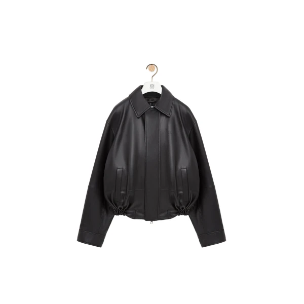 Drawstring Jacket in Nappa Lambskin, Black