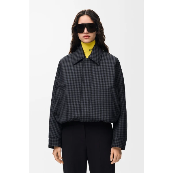 Drawstring Jacket in Wool, Blue and Black - Image 3