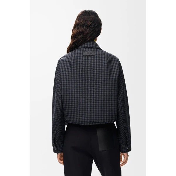 Drawstring Jacket in Wool, Blue and Black - Image 4