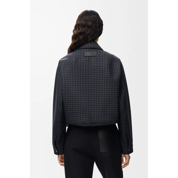 Drawstring Jacket in Wool, Blue and Black - Image 4