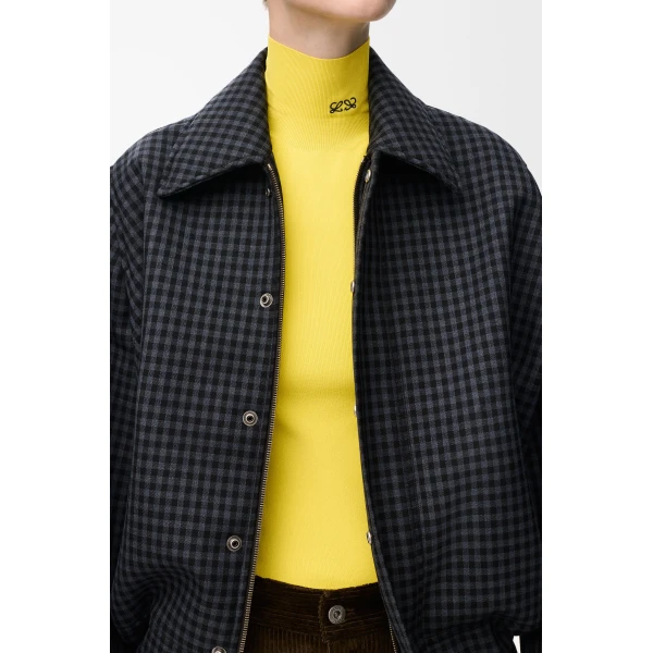 Drawstring Jacket in Wool, Blue and Black - Image 5