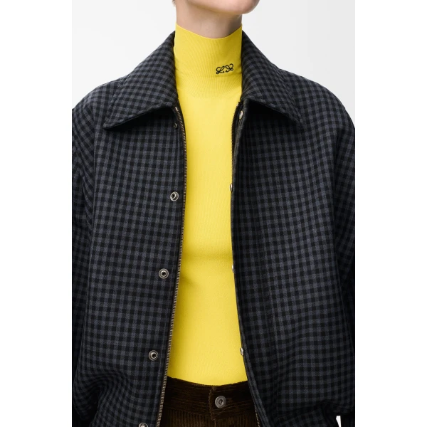 Drawstring Jacket in Wool, Blue and Black - Image 5