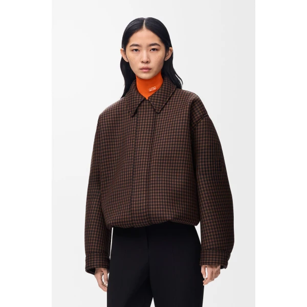 Drawstring Jacket in Wool, Brown and Black - Image 3